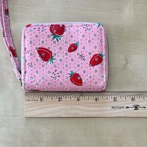 Pink strawberry and silver stars Zip-Around Card and Coin Wallet with wristlet
